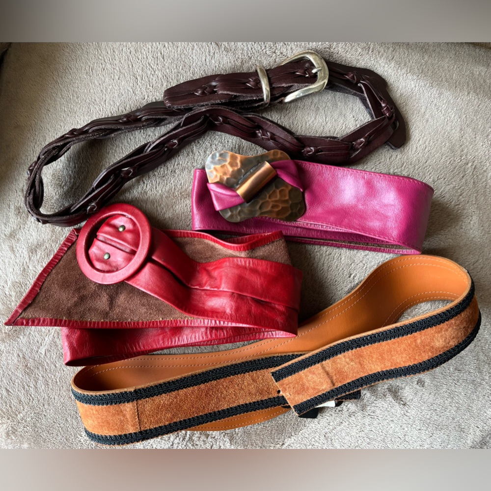 Assorted Leather Belts - Pink, Red, Brown, Tan